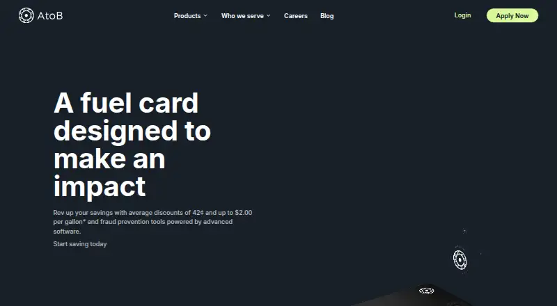 AtoB Fleet Fuel Cards's website