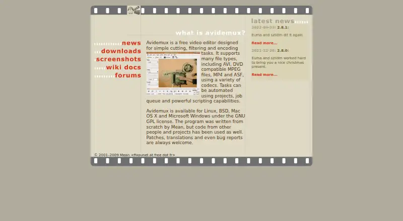 Avidemux's website