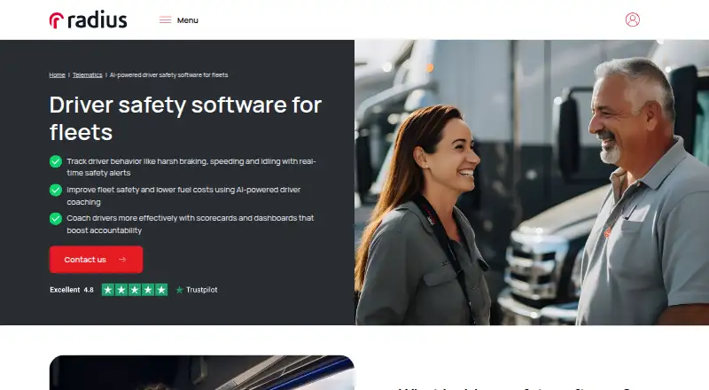 Radius Driver Safety Software's website