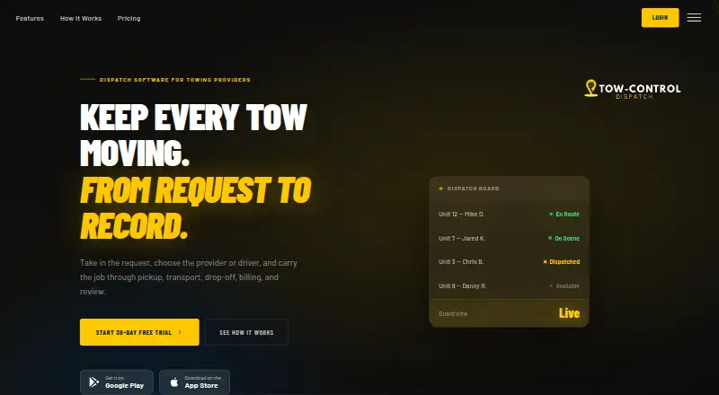 Tow Control Dispatch's website