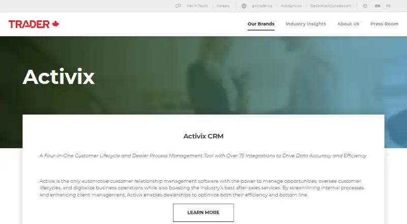 Activix CRM's website
