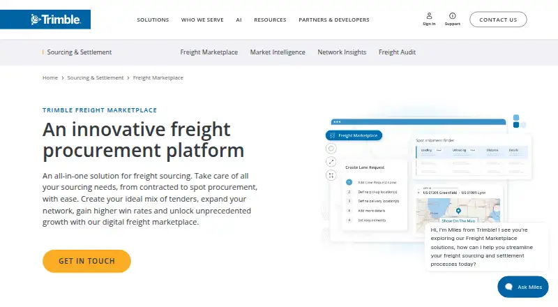 Trimble Freight Marketplace's website